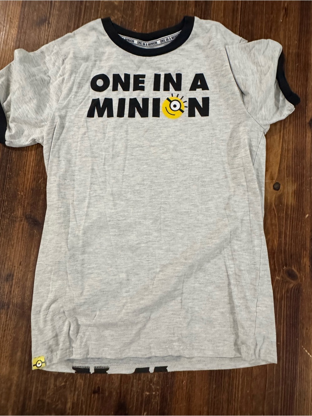 Kids 'One in a Minion' Short Sleeve Ringer Tee - Gray with Black Trim